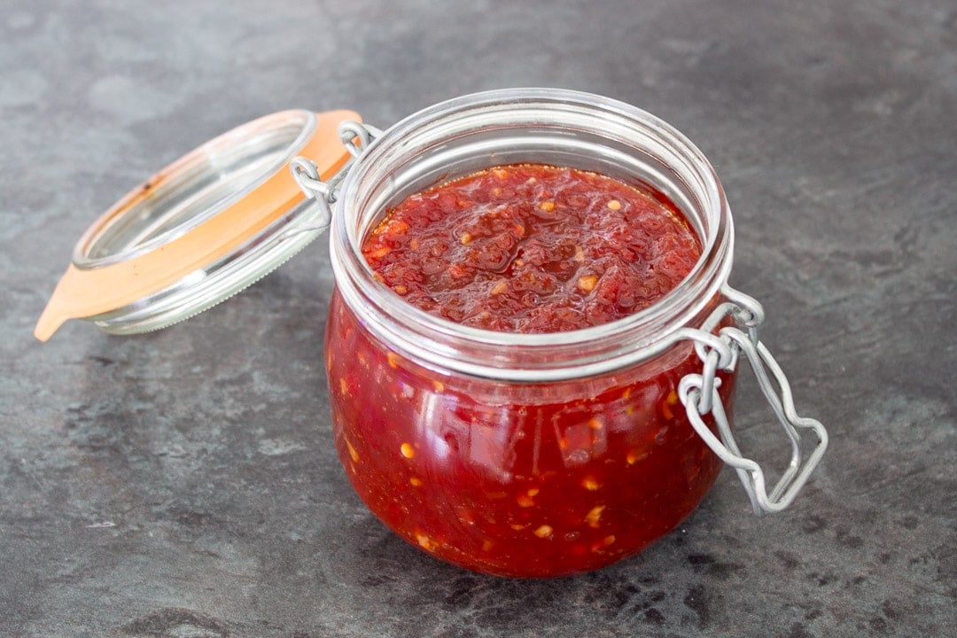 sweet chilli jam in a kilner jar