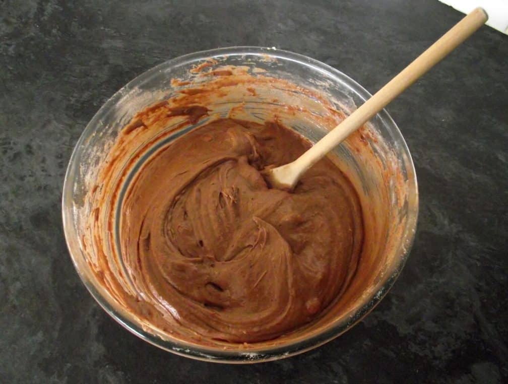 Mars Bar Cupcakes batter in a glass bowl