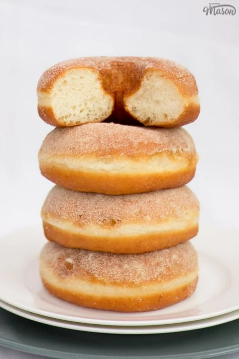 homemade doughnuts in a stack