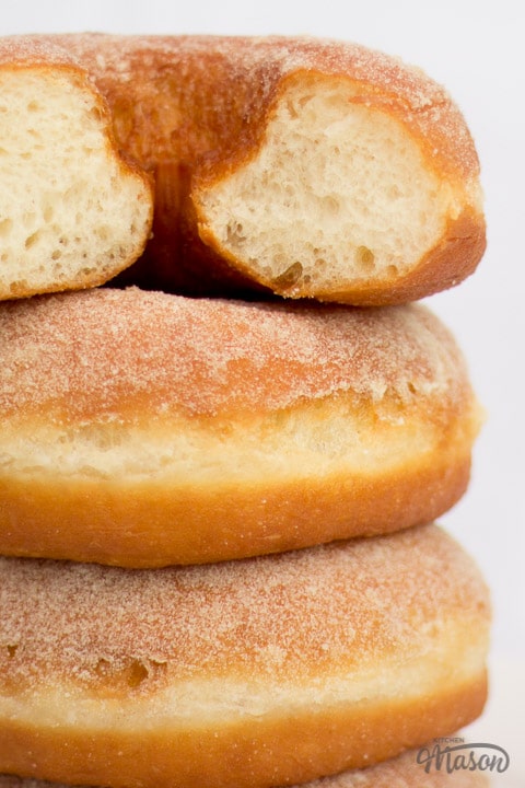 homemade doughnuts in a stack