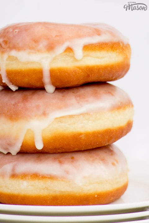 glazed homemade doughnuts in a stack