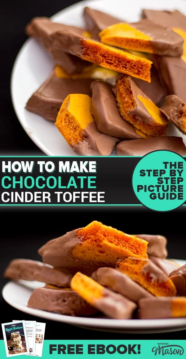 Chocolate Cinder Toffee Recipe: chocolate cinder toffee on a plate