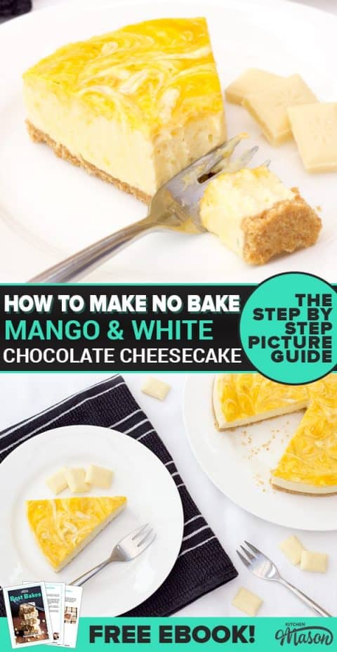 Mango & White Chocolate cheesecake on a plate