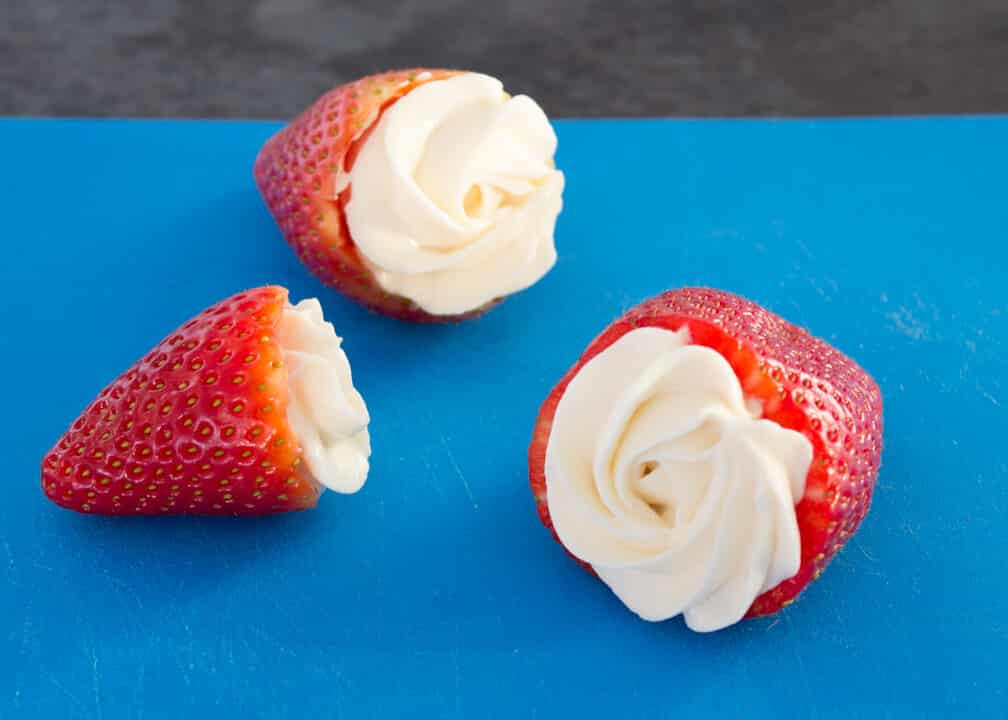Hollowed out strawberries filled with cheesecake