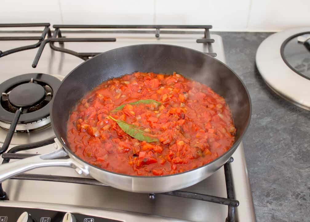 Mexican breakfast sauce cooking in a pan