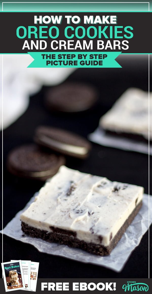 Oreo Cookies & Cream Bars on sheets of baking paper