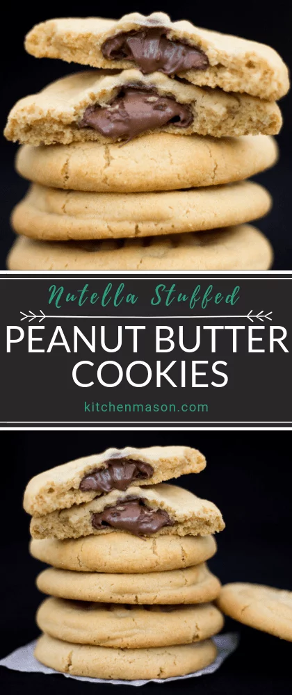 Nutella stuffed peanut butter cookies in a stack