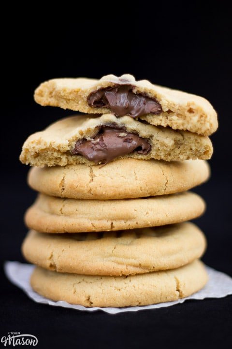 Nutella stuffed peanut butter cookies in a stack