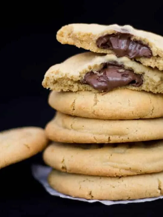 Nutella Stuffed Peanut Butter Cookies in a stack