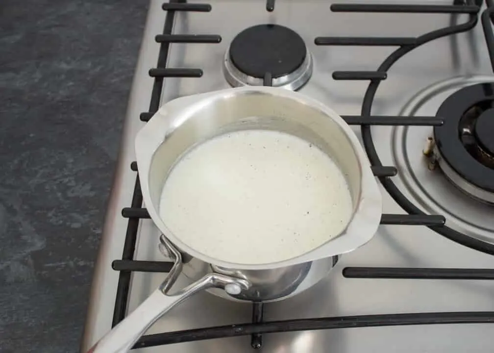 Rhubarb and Custard Ice Cream: milk in a saucepan
