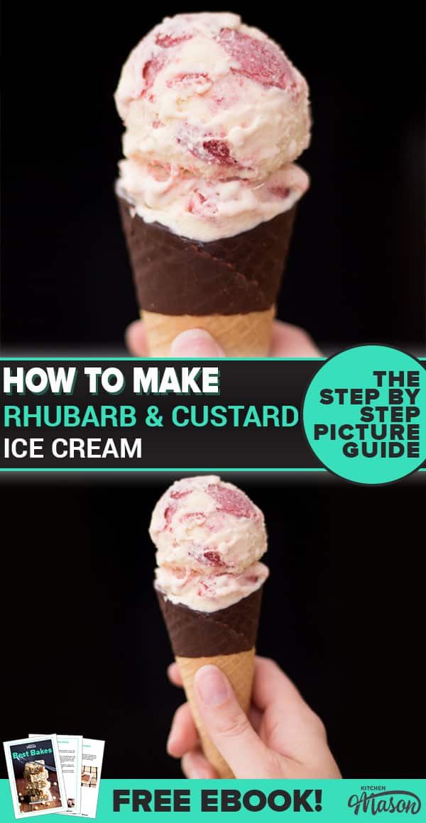 Scoop of Rhubarb and Custard Ice Cream in a cone