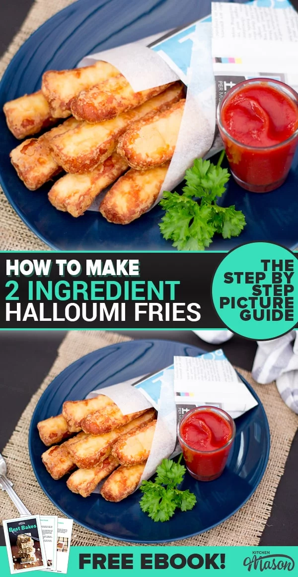Halloumi Fries on a plate with tomato sauce