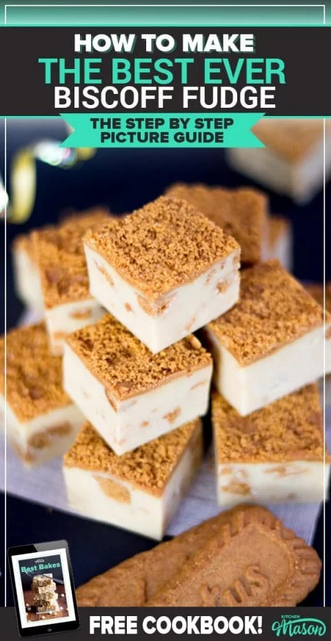 Biscoff fudge in a stack on baking paper