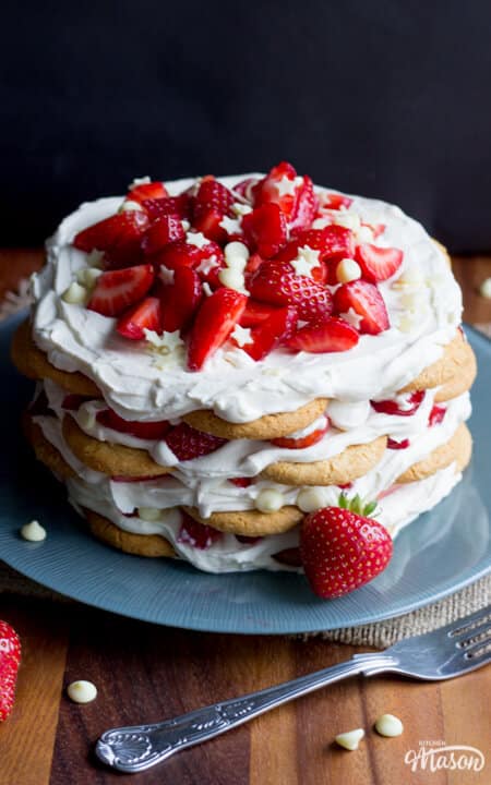 Strawberries & Cream Icebox Cake on a plate