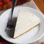 Slice of no bake vanilla cheesecake on a plate