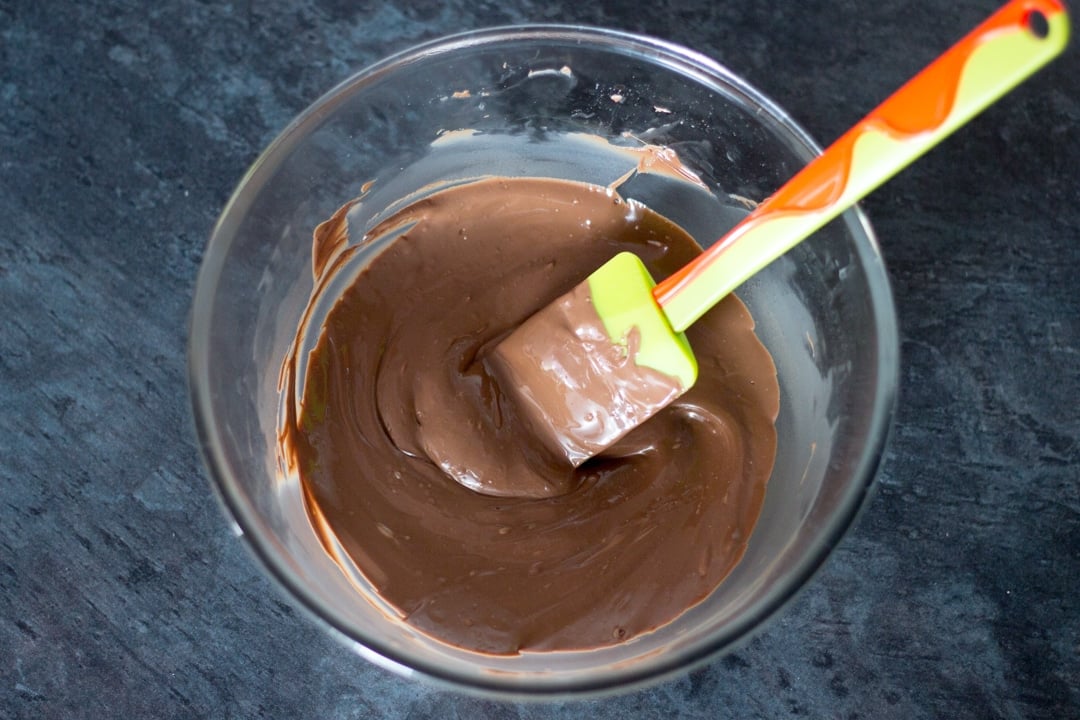 melted chocolate in a large glass bowl
