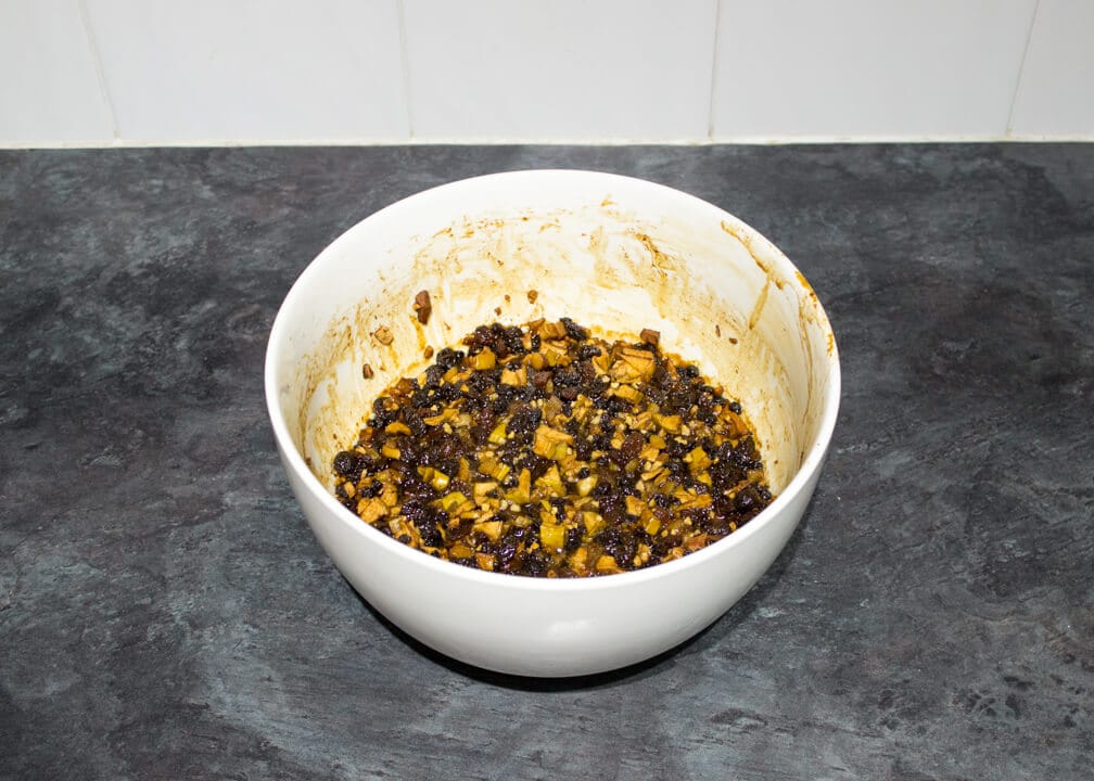 homemade mince pie mincemeat in a large white bowl