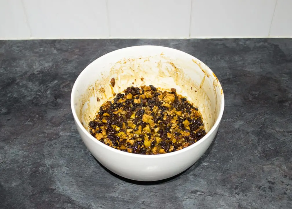 Mincemeat, that's been left for 12 hours, in a large white bowl