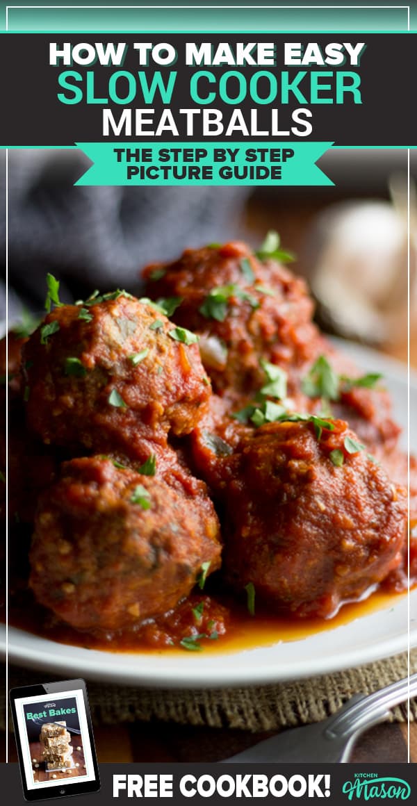 Slow Cooker Meatballs on a plate with parsley scattered on top