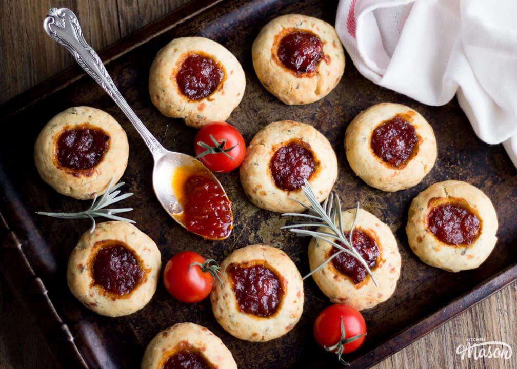 Cheesy Rosemary & Thyme Thumbprint Cookie Recipe with Sweet Tomato & Chilli Chutney