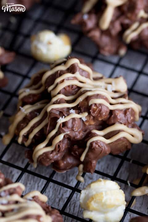 Salted Caramel No Bake Cookies on a Cooling Rack