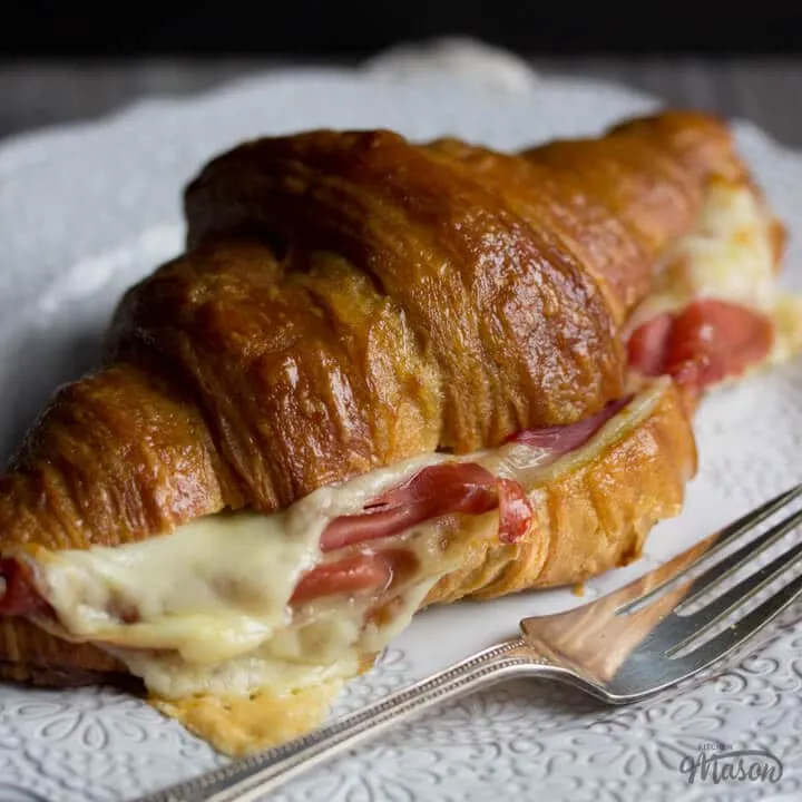 Prosciutto & Gouda Croissant Sandwich on a Plate