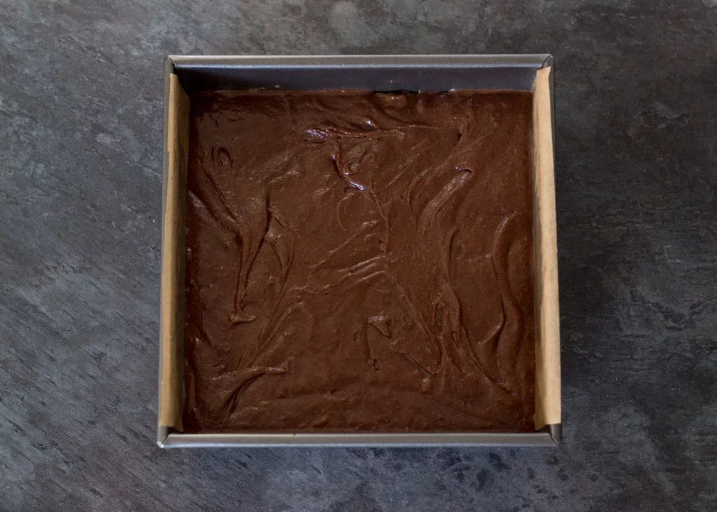Brookie Recipe - Brownie batter in a baking tin