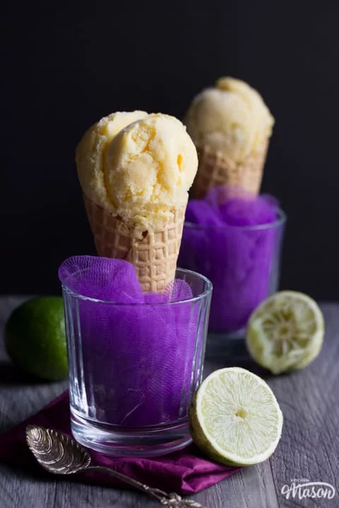 Homemade ice cream in a waffle cone in glasses