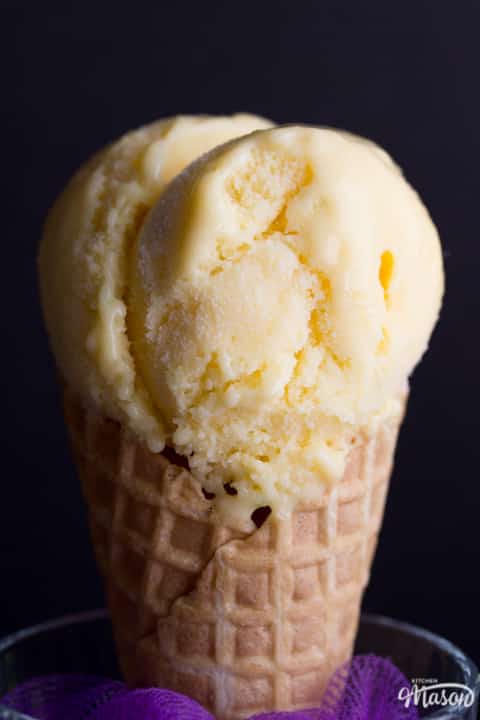 Homemade ice cream in a waffle cone