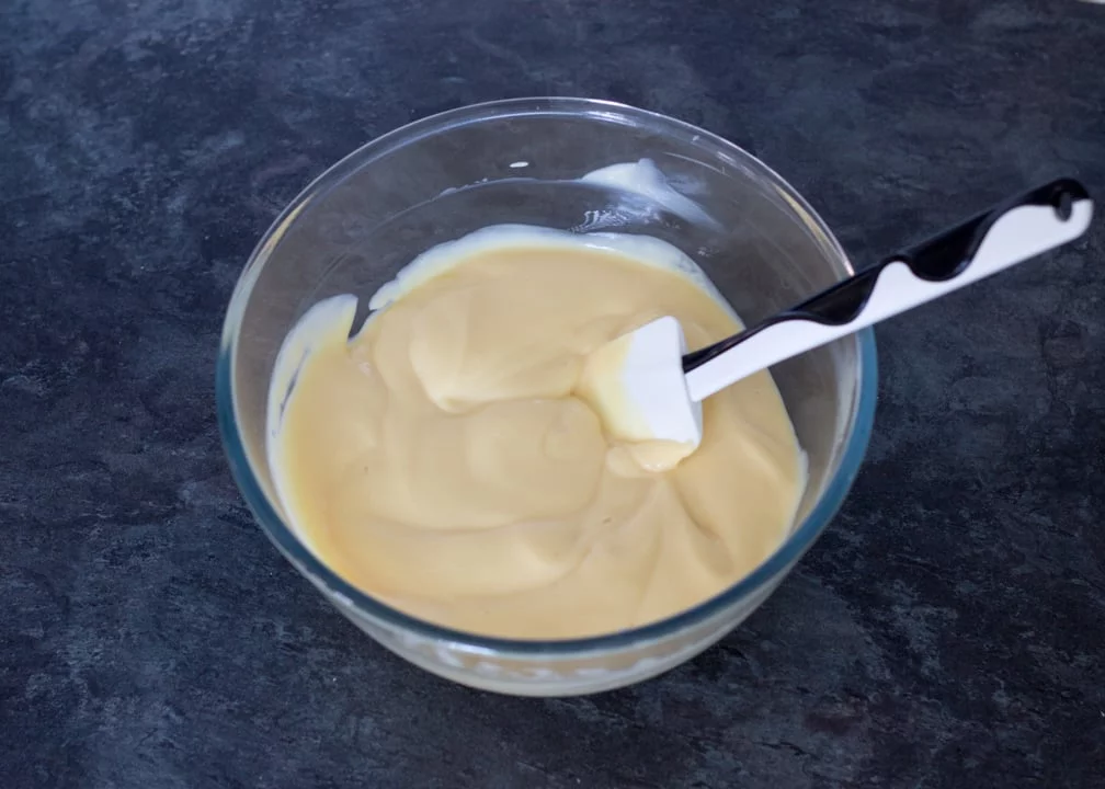 Homemade ice cream: custard base in a glass bowl