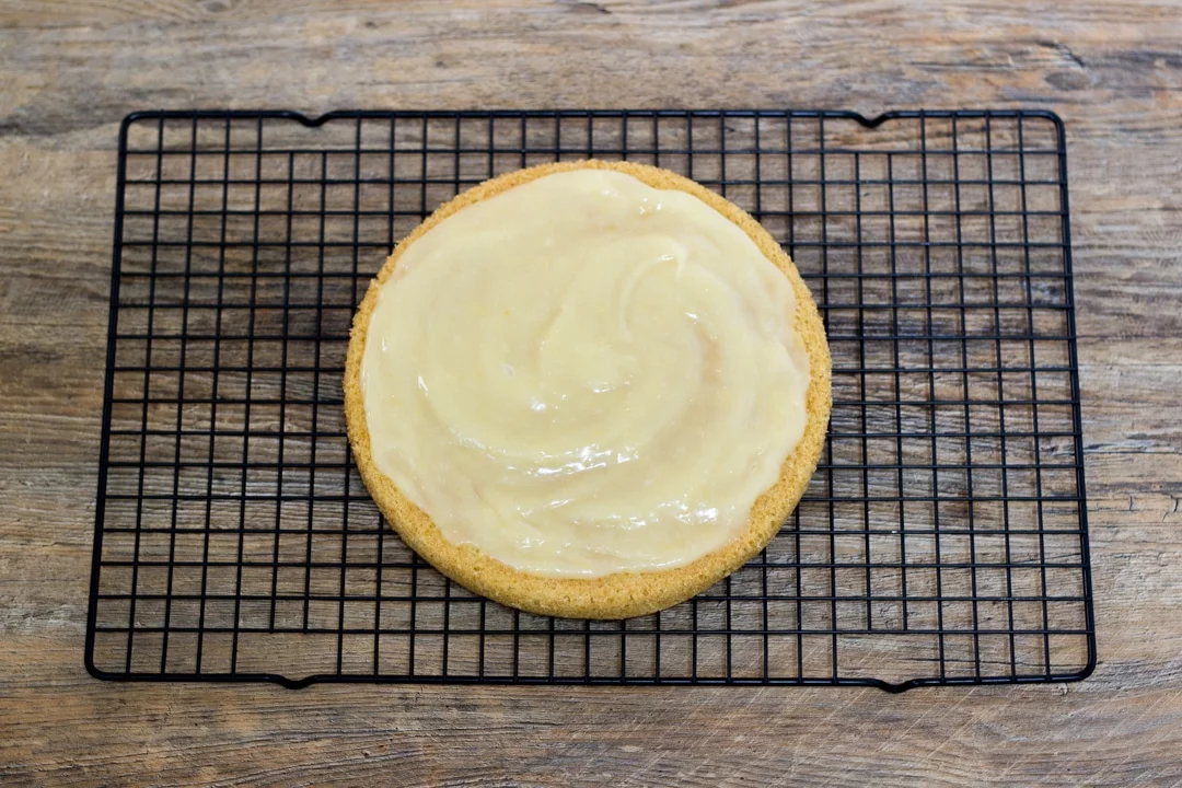 dairy free / vegan lemon cake layer with vegan lemon curd spread on top