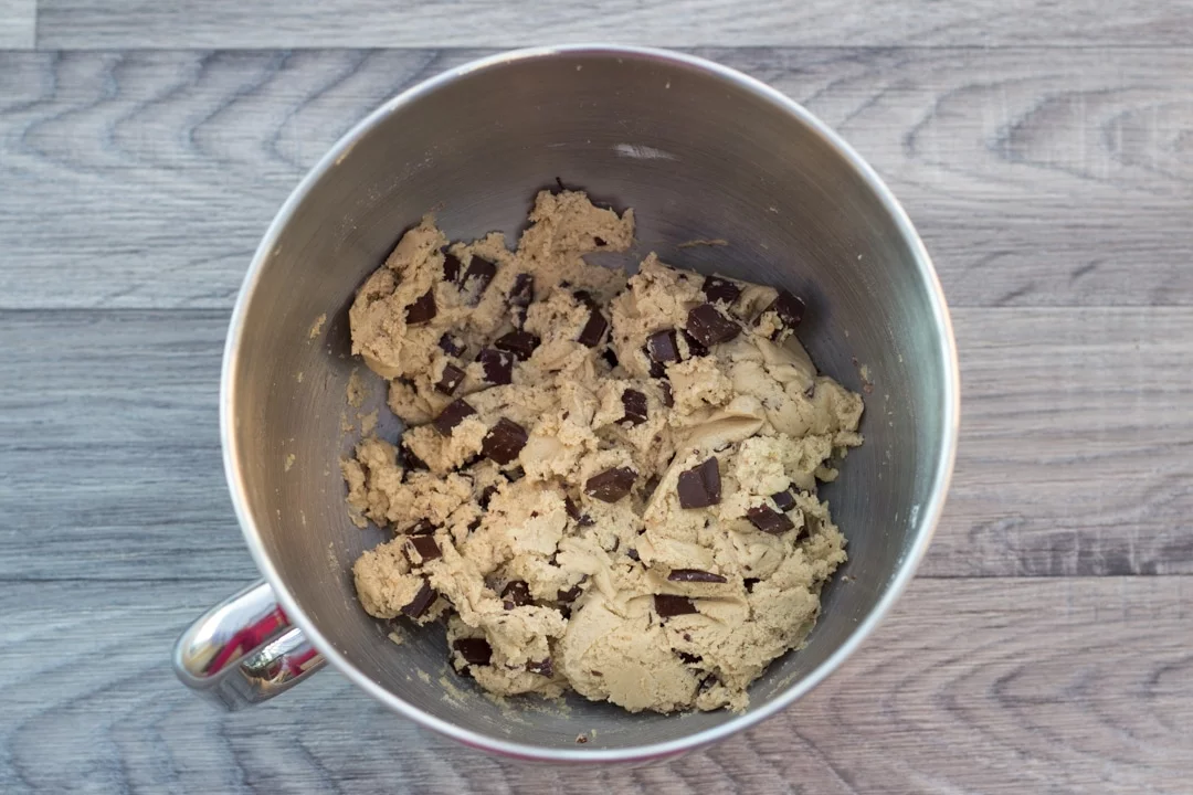 vegan chocolate chip cookie dough in a stand mixer