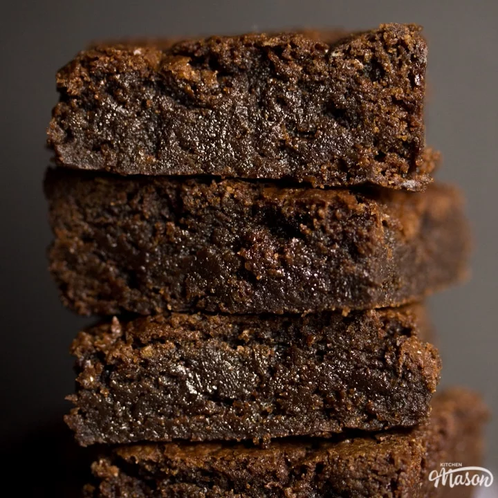 fudgy vegan gluten free brownies in a stack