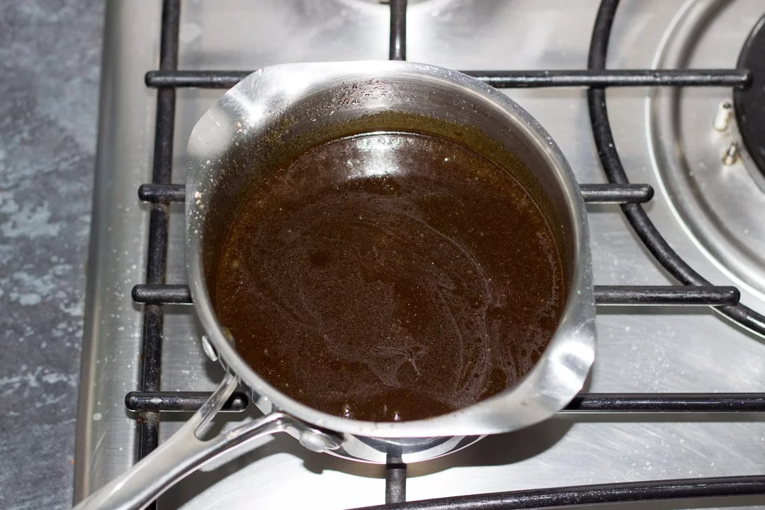 dark muscovado sugar, golden syrup and dairy free spread melted in a saucepan