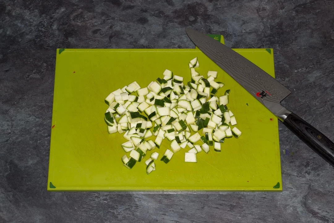 courgette finely chopped on a chopping board