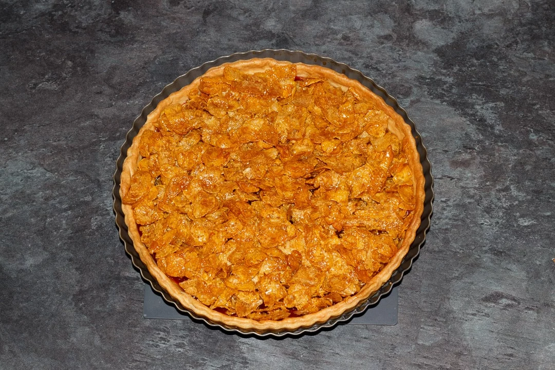a cornflake tart freshly baked from the oven