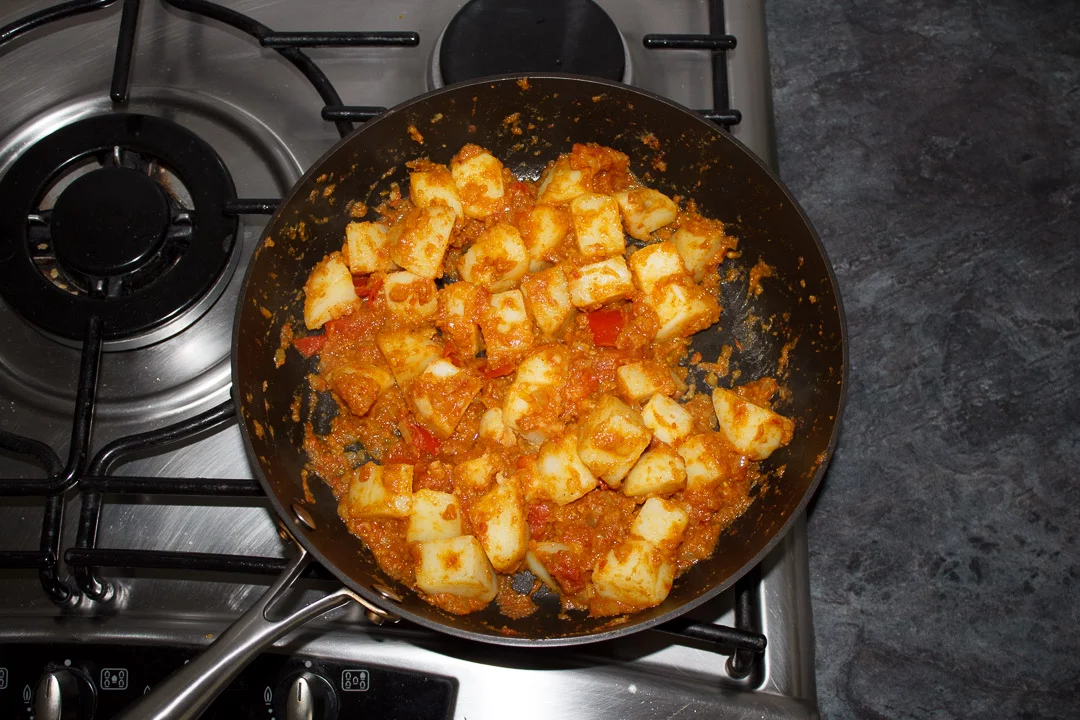 Bombay aloo in a large saute pan