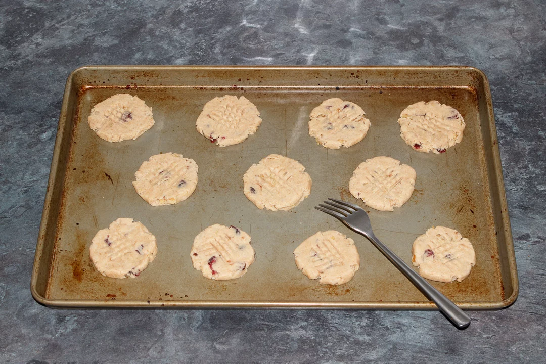 Cranberry Walnut Cinnamon Cookies on a baking tray ready for the oven