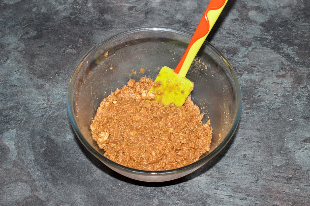Tiffin recipe mixture in a glass bowl