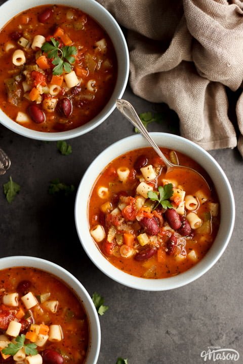 3 bowls of minestrone soup