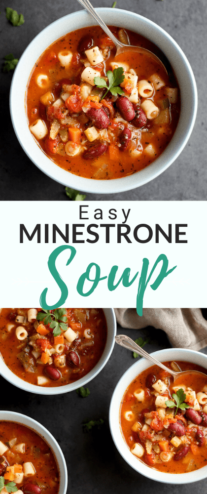 Minestrone Soup in a bowl with a spoon