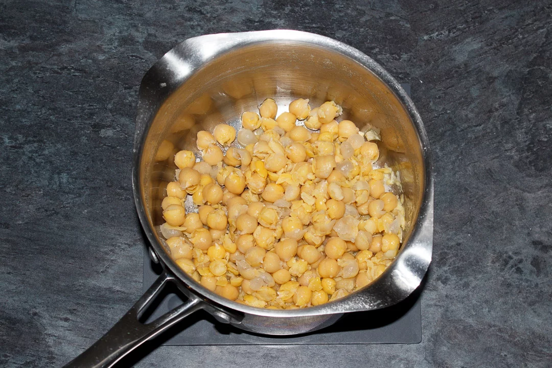 Drained chickpeas in a saucepan