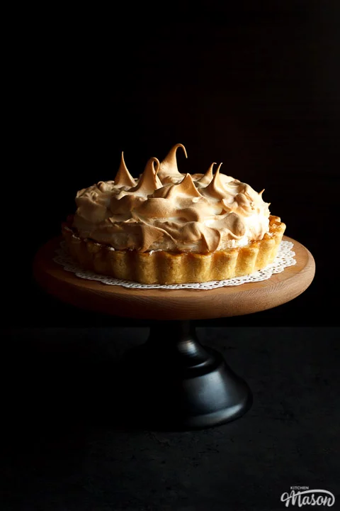 Lemon meringue pie on a cake stand