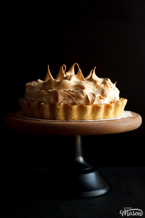 Lemon meringue pie on a cake stand