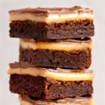 Millionaire brownie bars in a stack