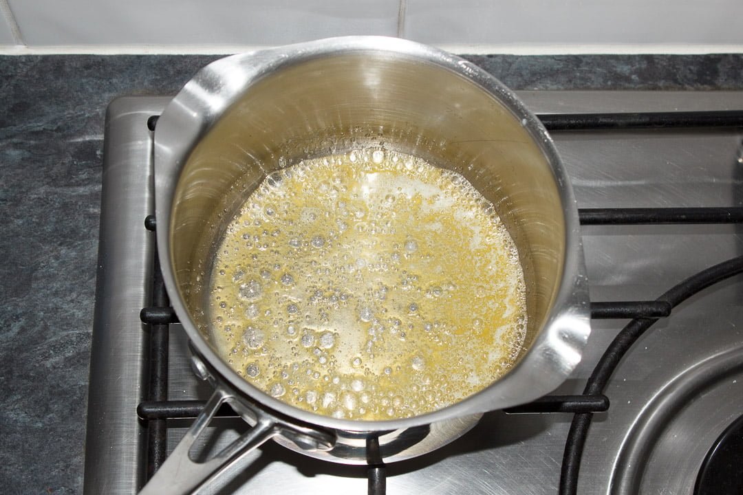 melted butter sizzling in a hot saucepan