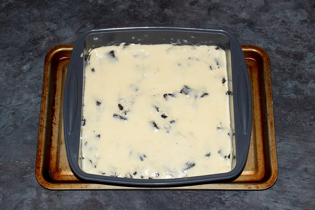 Oreo fudge in a silicone baking pan