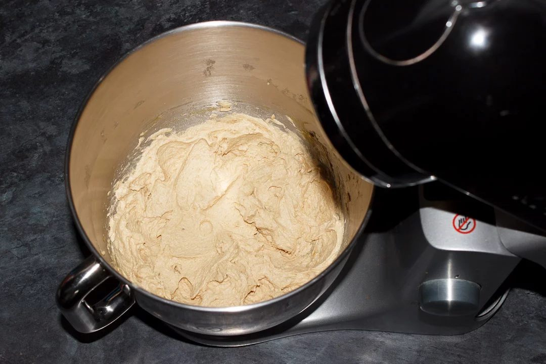 Butter, sugar. egg and vanilla beaten together in the bowl of an electric stand mixer