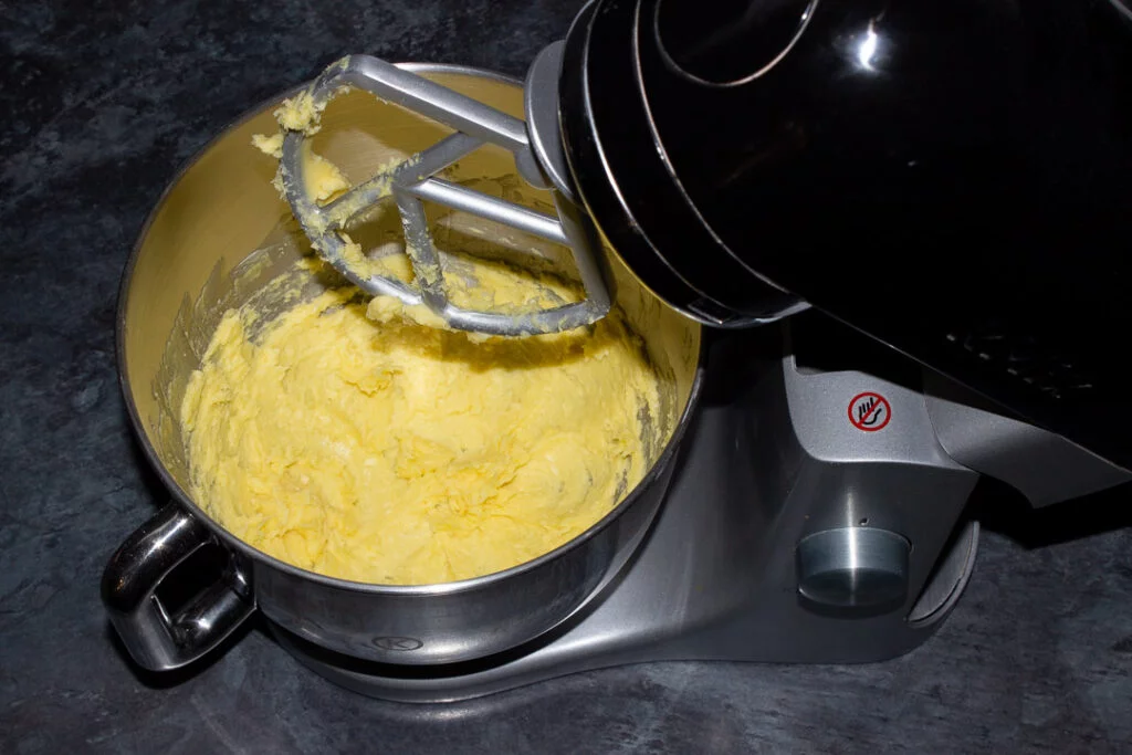 Butter, icing sugar, egg yolk, vanilla and salt creamed together in an electric stand mixer