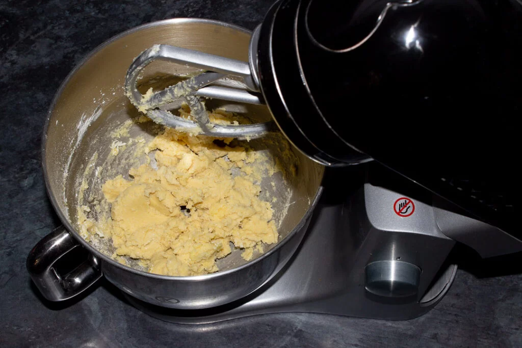 cookie dough in an electric stand mixer